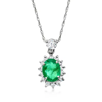 Pre-owned Ross-simons C. 1990 Vintage .86 Carat Emerald Pendant Necklace With .30 Ct. T.w. Diamonds In Platinum In Silver
