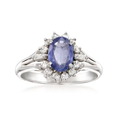 Pre-owned Ross-simons C. 1990 Vintage .89 Carat Sapphire Ring With .24 Ct. T.w. Diamonds In Platinum In Silver