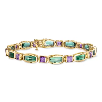 Pre-owned Ross-simons C. 1990 Vintage 9.00 Ct. T.w. Green Quartz And 4.00 Ct. T.w. Amethyst Bracelet In 14kt Yellow Gold