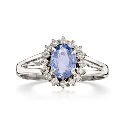 Pre-owned Ross-simons C. 1990 Vintage .91 Carat Sapphire Ring With .18 Ct. T.w. Diamonds In Platinum In Silver