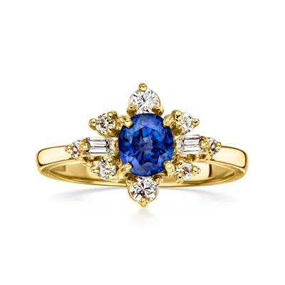 Pre-owned Ross-simons C. 1990 Vintage .95 Carat Sapphire Ring With .36 Ct. T.w. Diamonds In 18kt Yellow Gold