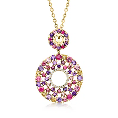 Pre-owned Ross-simons C. 1990 Vintage 9.50 Ct. T.w. Multi-gemstone Double-circle Pendant Necklace With .40 Ct. T.w. Diamon In Gold