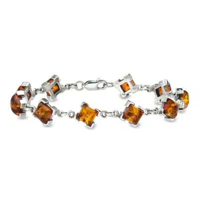 Pre-owned Ross-simons C. 1990 Vintage Amber Link Bracelet In Sterling Silver