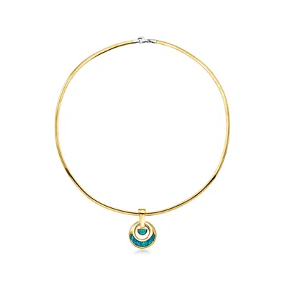 Pre-owned Ross-simons C. 1990 Vintage Black Opal Omega Necklace In 14kt Yellow Gold
