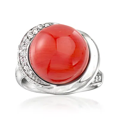 Pre-owned Ross-simons C. 1990 Vintage Coral Ring With .65 Ct. T.w. Diamonds In Platinum In Silver