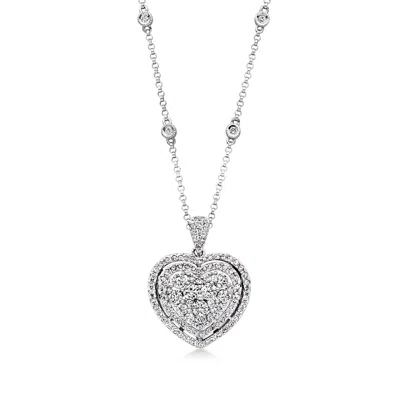Pre-owned Ross-simons C. 1990 Vintage Effy 1.35 Ct. T.w. Diamond Heart Pendant Necklace In 14kt White Gold In Silver