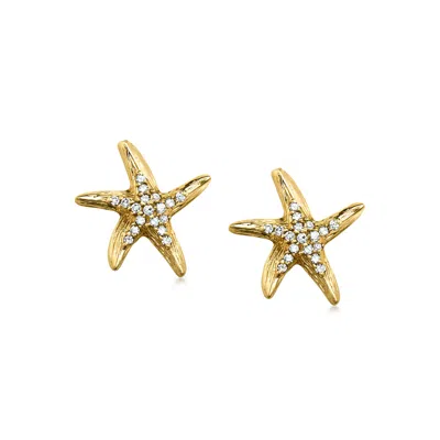 Pre-owned Ross-simons C. 1990 Vintage Effy .28 Ct. T.w. Diamond Starfish Earrings In 14kt Yellow Gold