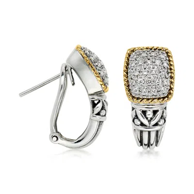 Pre-owned Ross-simons C. 1990 Vintage Effy .50 Ct. T.w. Diamond Curved Earrings In Sterling Silver And 18kt Yellow Gold In Silver,gold