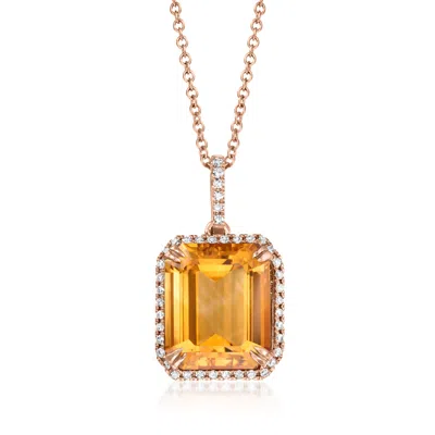 Pre-owned Ross-simons C. 1990 Vintage Effy 5.50 Carat Citrine Pendant Necklace With .25 Ct. T.w. Diamonds In 14kt Rose Gol In Pink