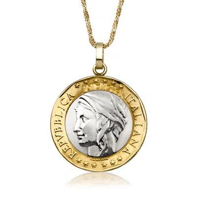 Pre-owned Ross-simons C. 1990 Vintage Italian Coin Pendant Necklace In 14kt Yellow Gold