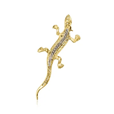 Pre-owned Ross-simons C. 1990 Vintage Marcasite Gecko Pin In 14kt Gold Over Sterling