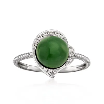 Pre-owned Ross-simons C. 1990 Vintage Nephrite Ring With Diamonds In 18kt White Gold In Silver