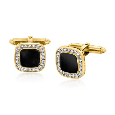 Pre-owned Ross-simons C. 1990 Vintage Onyx And .50 Ct. T.w. Diamond Cuff Links In 14kt Yellow Gold