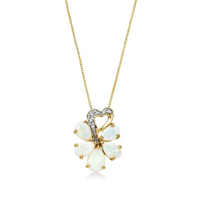 Pre-owned Ross-simons C. 1990 Vintage Opal Flower Pendant Necklace With Diamonds In 10kt Yellow Gold