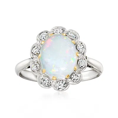 Pre-owned Ross-simons C. 1990 Vintage Opal Ring With .30 Ct. T.w. Diamonds In Platinum And 18kt White Gold
