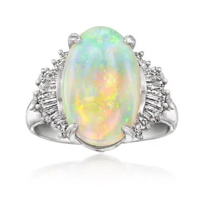 Pre-owned Ross-simons C. 1990 Vintage Opal Ring With .56 Ct. T.w. Diamonds In Platinum In Silver