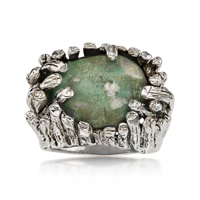 Pre-owned Ross-simons C. 1990 Vintage Simulated Jade Ring In Sterling Silver