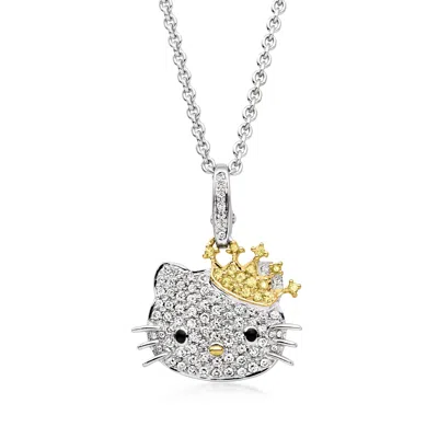 Pre-owned Ross-simons C. 2000 Vintage 1.00 Ct. T.w. Diamond And .30 Ct. T.w. Yellow Sapphire Hello Kitty Pendant Necklace  In Gold,silver