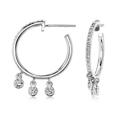 Pre-owned Ross-simons C. 2000 Vintage 1.00 Ct. T.w. Diamond Hoop Drop Earrings In 18kt White Gold In Silver
