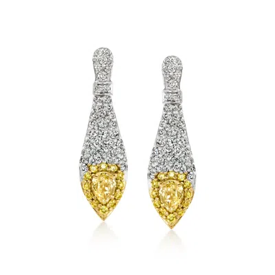 Pre-owned Ross-simons C. 2000 Vintage 1.04 Ct. T.w. White And Yellow Diamond Teardrop Earrings In 18kt White Gold In Silver