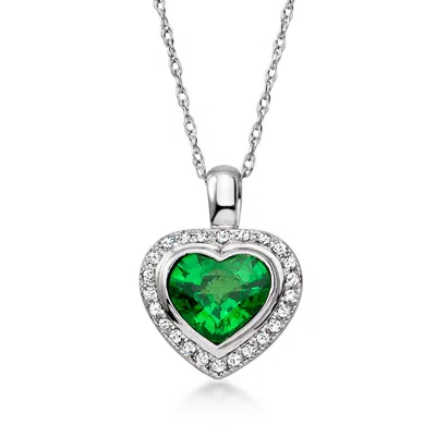 Pre-owned Ross-simons C. 2000 Vintage 1.10 Carat Tsavorite Heart Pendant Necklace With .14 Ct. T.w. Diamonds In 14kt White In Silver