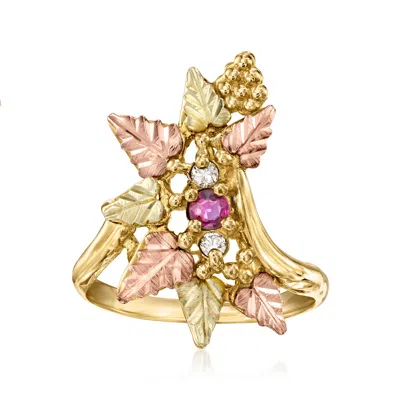 Pre-owned Ross-simons C. 2000 Vintage .12 Carat Ruby Leaf Ring With Diamonds In 10kt Two-tone Gold In Gold,silver
