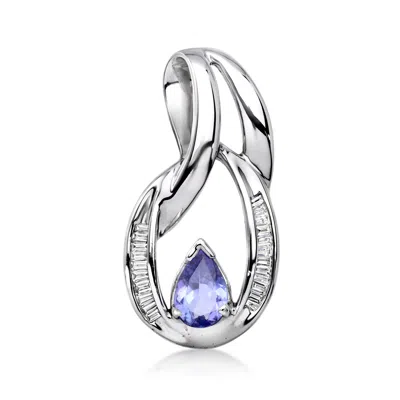 Pre-owned Ross-simons C. 2000 Vintage 1.25 Carat Tanzanite Slide Pendant With .35 Ct. T.w. Diamonds In 14kt White Gold In Silver