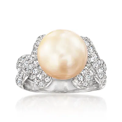 Pre-owned Ross-simons C. 2000 Vintage 12mm Cultured Pearl Ring With .35 Ct. T.w. Diamonds In 18kt White Gold In Silver