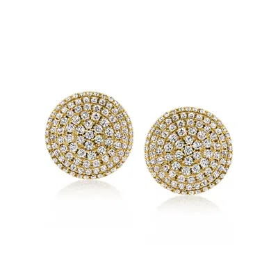 Pre-owned Ross-simons C. 2000 Vintage 1.30 Ct. T.w. Pave Diamond Disc Earrings In 14kt Yellow Gold