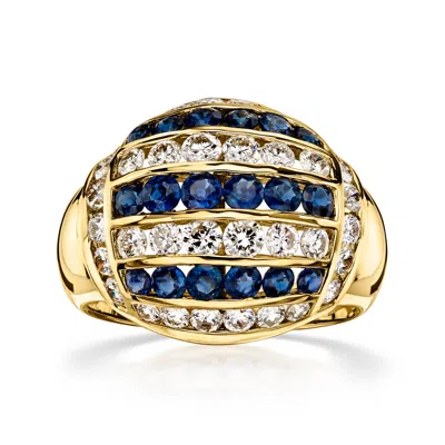 Pre-owned Ross-simons C. 2000 Vintage 1.35 Ct. T.w. Diamond And 1.26 Ct. T.w. Sapphire Dome Ring In 18kt Yellow Gold