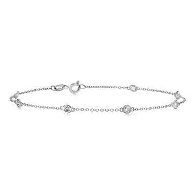 Pre-owned Ross-simons C. 2000 Vintage .14 Ct. T.w. Cz Station Bracelet In Sterling Silver