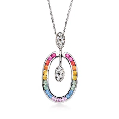 Pre-owned Ross-simons C. 2000 Vintage 1.45 Ct. T.w. Multicolored Sapphire Pendant Necklace In 14kt White Gold In Silver