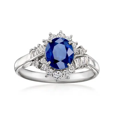 Pre-owned Ross-simons C. 2000 Vintage 1.49 Carat Sapphire Ring With .43 Ct. T.w. Diamonds In Platinum In Silver