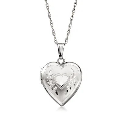 Pre-owned Ross-simons C. 2000 Vintage 14kt White Gold Heart Locket Necklace In Silver