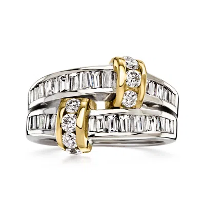 Pre-owned Ross-simons C. 2000 Vintage 1.50 Ct. T.w. Diamond Two-row Ring In 14kt Two-tone Gold In Gold,silver