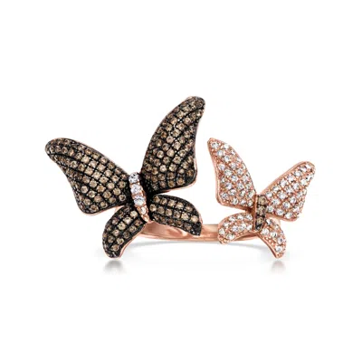 Pre-owned Ross-simons C. 2000 Vintage 1.60 Ct. T.w. Brown And White Cz Butterfly Ring In 14kt Rose Gold Over Sterling In Pink