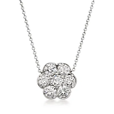 Pre-owned Ross-simons C. 2000 Vintage 1.61 Ct. T.w. Diamond Flower Necklace In 14kt White Gold In Silver