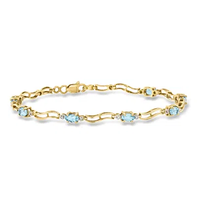 Pre-owned Ross-simons C. 2000 Vintage 1.75 Ct. T.w. Sky Blue Topaz Link Bracelet With Diamonds In 10kt Yellow Gold