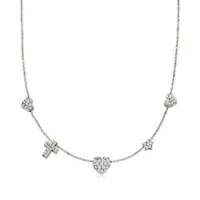 Pre-owned Ross-simons C. 2000 Vintage 2.00 Ct. T.w. Diamond Heart, Cross And Star Station Necklace In 14kt White Gold In Silver