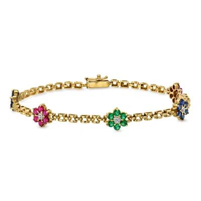 Pre-owned Ross-simons C. 2000 Vintage 2.00 Ct. T.w. Simulated Multi-gemstone Flower Station Bracelet With Czs In 14kt Yell In Gold