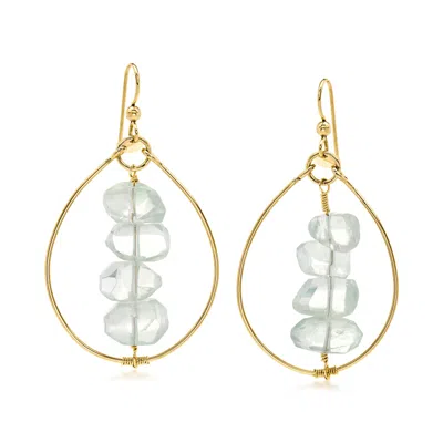 Pre-owned Ross-simons C. 2000 Vintage 20.00 Ct. T.w. Green Quartz Drop Earrings In 10kt Yellow Gold