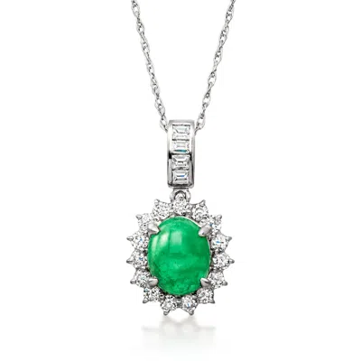 Pre-owned Ross-simons C. 2000 Vintage 2.12 Carat Emerald Pendant Necklace With .68 Ct. T.w. Diamonds In Platinum In Silver