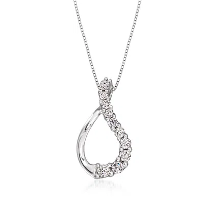 Pre-owned Ross-simons C. 2000 Vintage .22 Ct. T.w. Diamond Swirl Pendant Necklace In 14kt White Gold In Silver