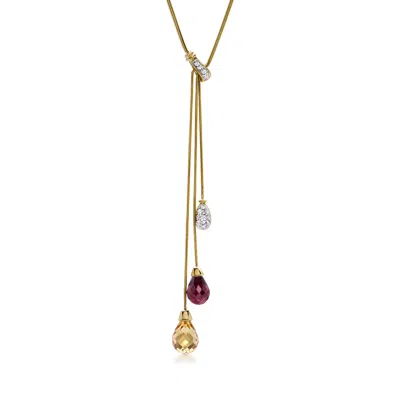 Pre-owned Ross-simons C. 2000 Vintage 2.25 Carat Citrine And 2.00 Carat Garnet Bead Drop Necklace With .13 Ct. T.w. Diamon In Gold