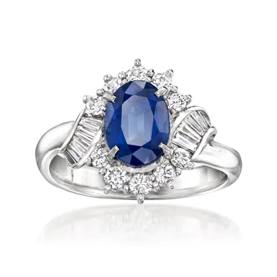 Pre-owned Ross-simons C. 2000 Vintage 2.49 Carat Sapphire And .56 Ct. T.w. Diamond Ring In Platinum In Silver
