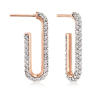 Pre-owned Ross-simons C. 2000 Vintage 2.50 Ct. T.w. Diamond Paper Clip Link Hoop Earrings In 18kt Rose Gold In Pink