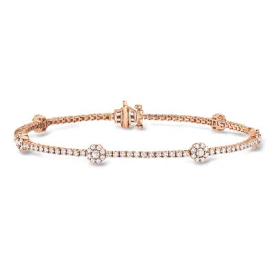 Pre-owned Ross-simons C. 2000 Vintage 2.59 Ct. T.w. Diamond Flower Bracelet In 14kt Rose Gold In Pink