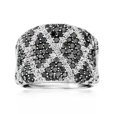 Pre-owned Ross-simons C. 2000 Vintage 3.25 Ct. T.w. Black And White Diamond X Ring In 14kt White Gold In Silver