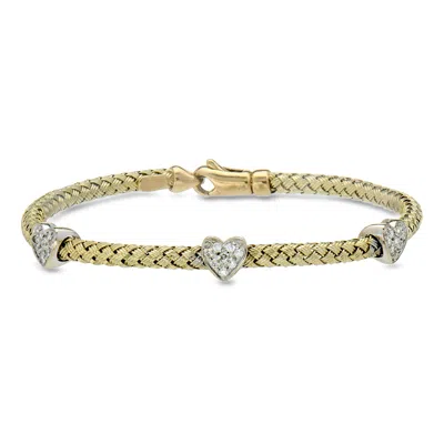 Pre-owned Ross-simons C. 2000 Vintage .36 Ct. T.w. Diamond Heart Station Bracelet In 14kt Two-tone Gold In Gold,silver