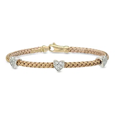 Pre-owned Ross-simons C. 2000 Vintage .36 Ct. T.w. Diamond Heart Station Bracelet In 14kt Two-tone Gold In Gold,silver